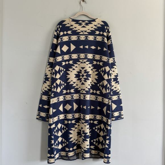 NWT Outback Trading Co Nora Southwestern Blue Knee Length Cardigan Sweater - Picture 3 of 6